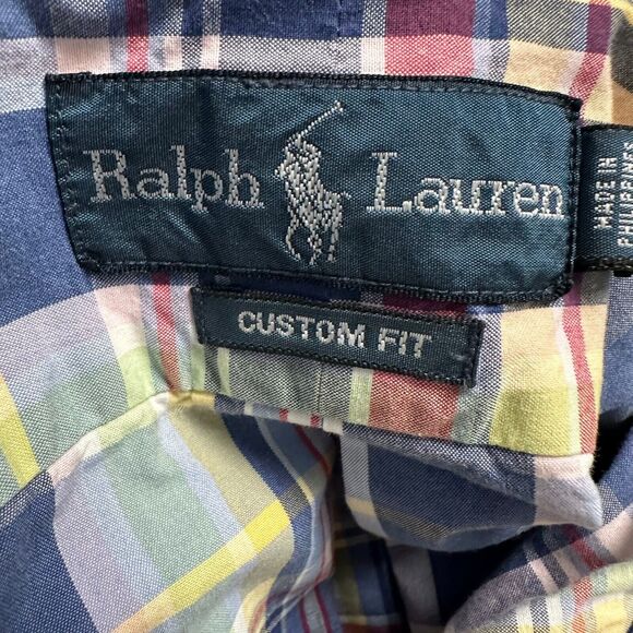Ralph Lauren Shirt Mens XL Blue‎ Yellow Plaid Long Sleeve Button Up Custom Fit - Picture 3 of 12